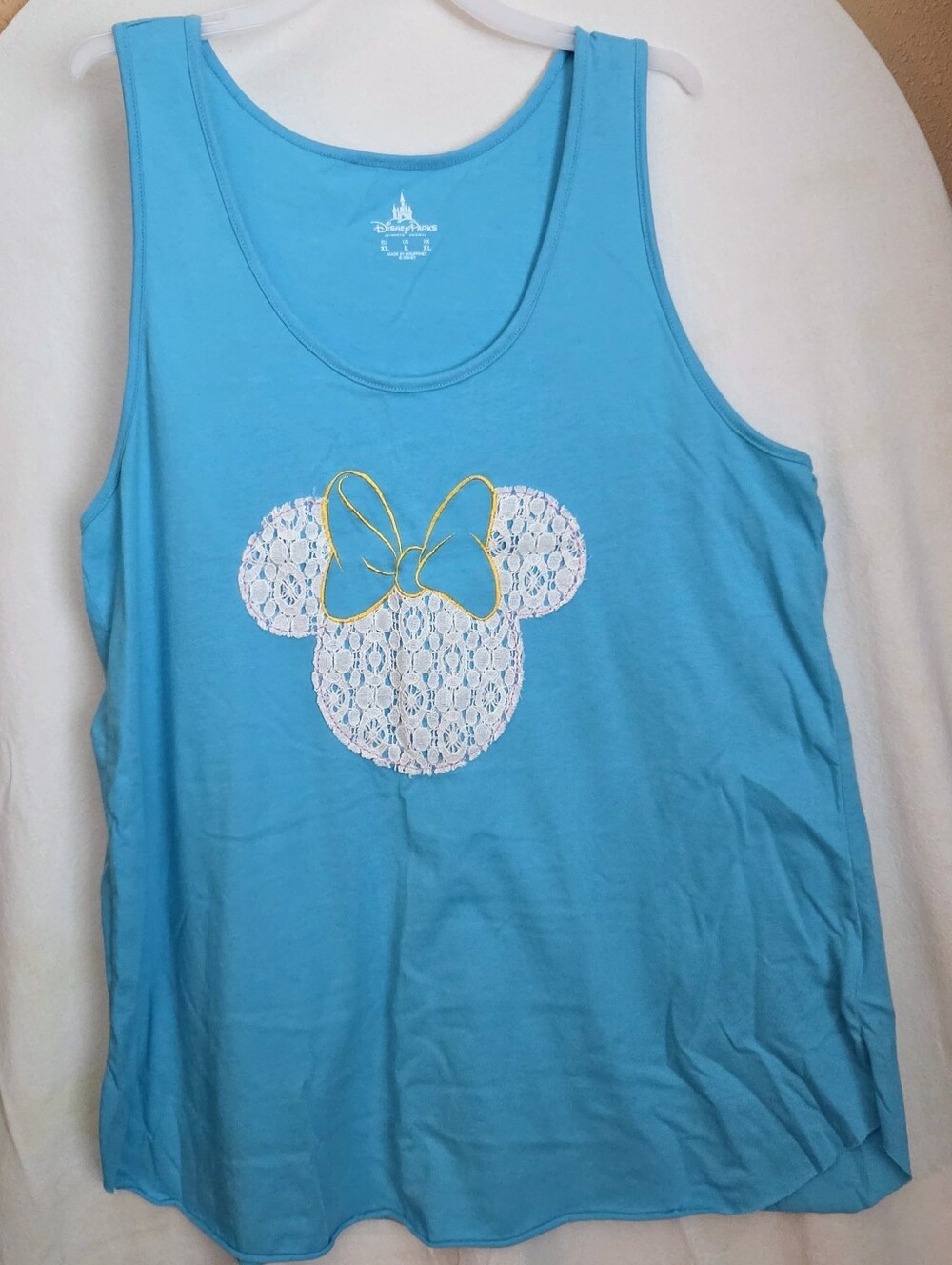 Disney Parks Original Turquoise Lace Minnie Silhouette Tank with Yellow Bow-L
